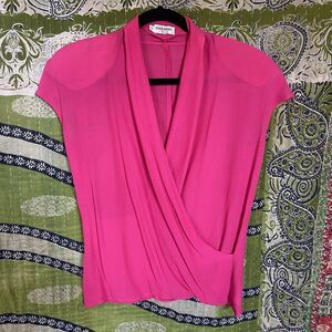 Vintage 80's Giorgio Armani Magenta Silk Semi-Sheer Wrap Front Blouse Size 10